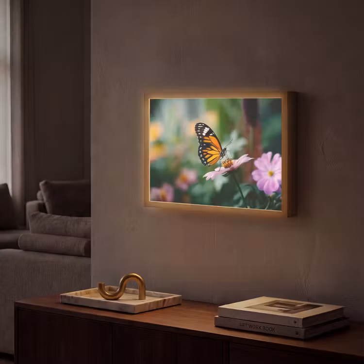 Lightbox - Wandlamp - Roze bloemen - Vlinder - Zachte focus — 2