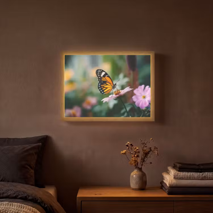 Lightbox - Wandlamp - Roze bloemen - Vlinder - Zachte focus — 3