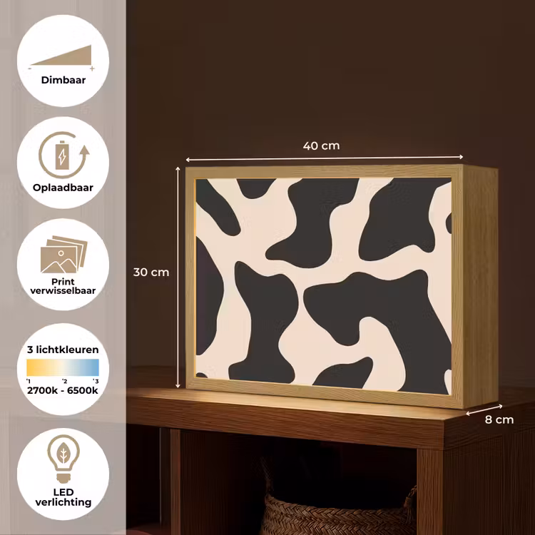 Lightbox - Wandlamp - Vlekkenpatroon - Koe - Beige — 10
