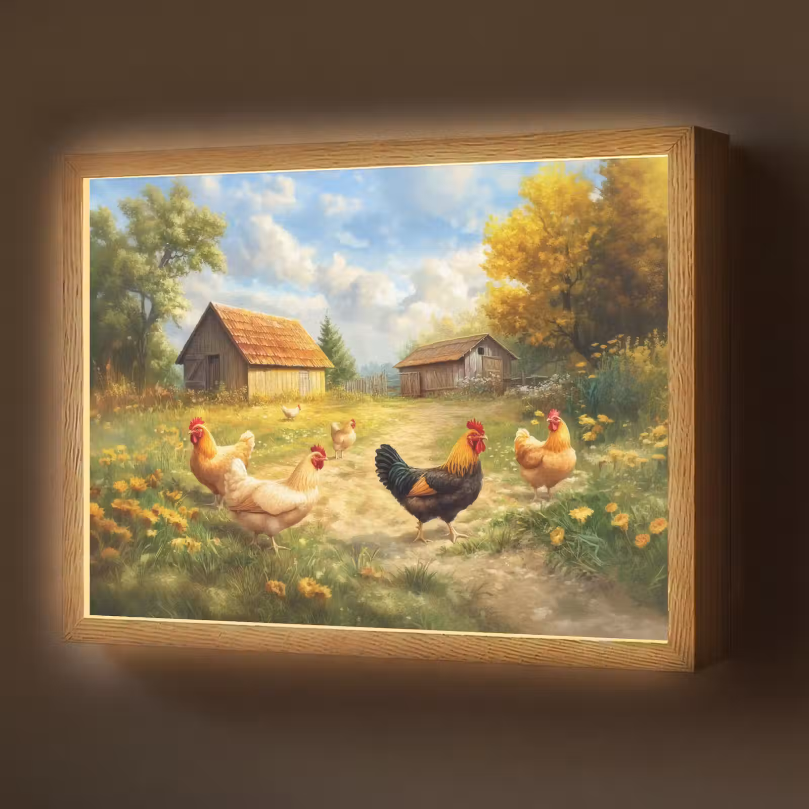 Lightbox - Wandlamp - Kippen - Landelijke rust - Natuur — 1