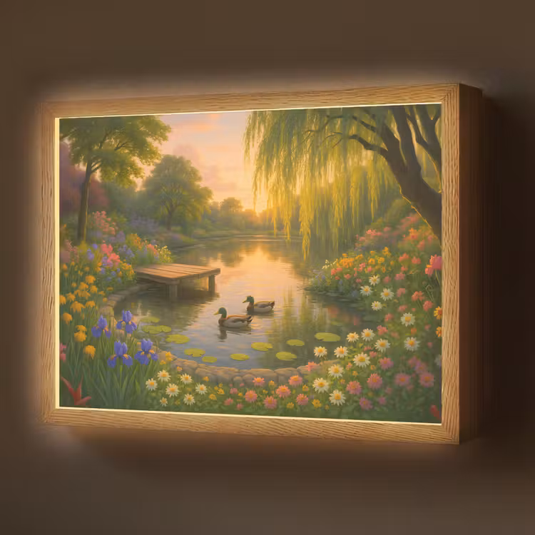 Lightbox - Wandlamp - Eenden - Vijver - Bloemen — 1