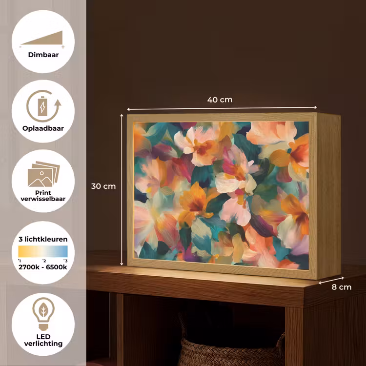 Lightbox - Wandlamp - Harmonieus - Abstracte bloemen - Warme tinten — 10