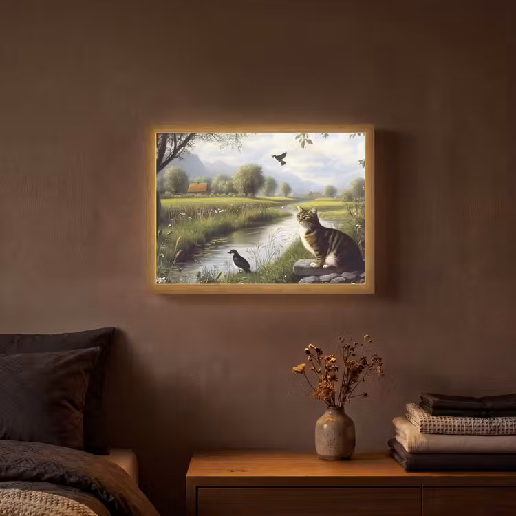 Lightbox - Wandlamp - Kat - Beekje - Weide — 3