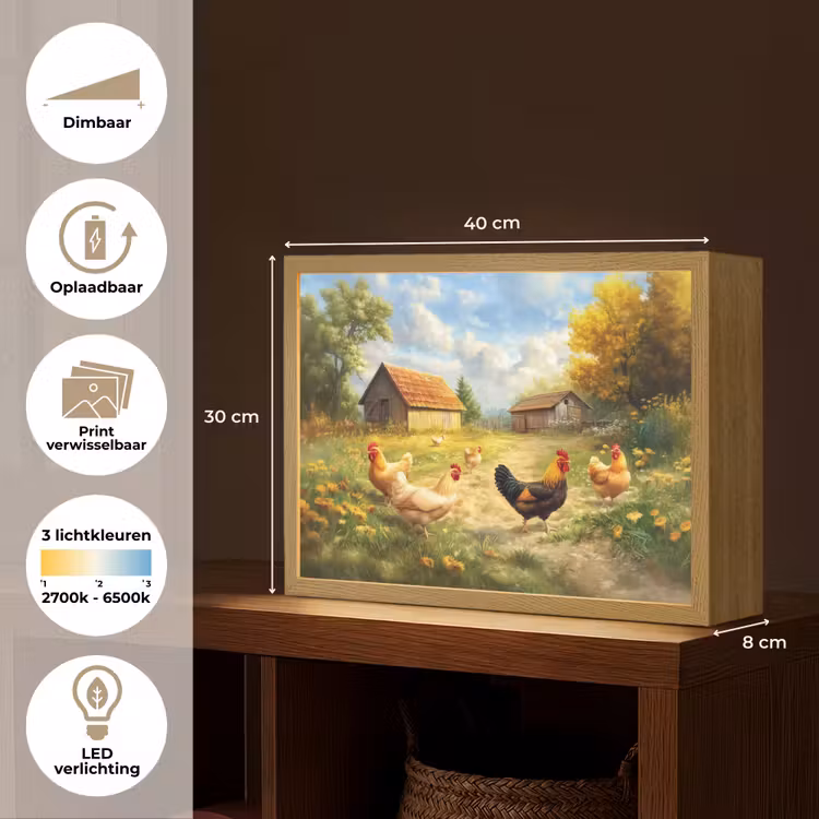 Lightbox - Wandlamp - Kippen - Landelijke rust - Natuur — 10