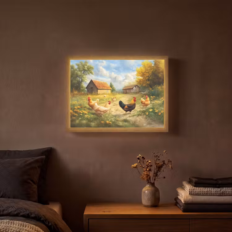 Lightbox - Wandlamp - Kippen - Landelijke rust - Natuur — 3