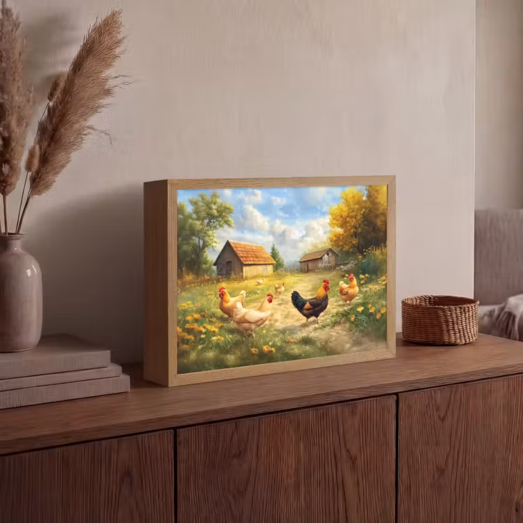 Lightbox - Wandlamp - Kippen - Landelijke rust - Natuur — 4