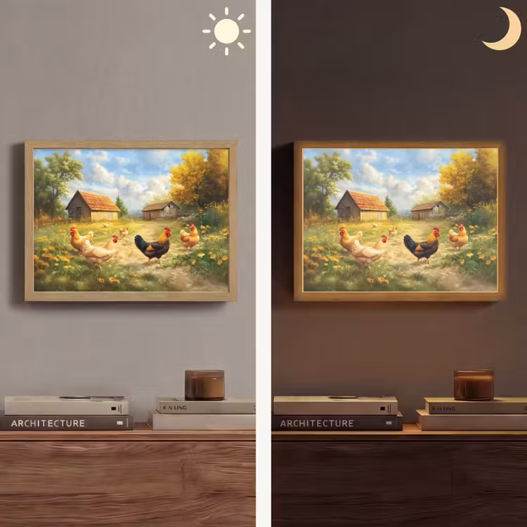 Lightbox - Wandlamp - Kippen - Landelijke rust - Natuur — 6