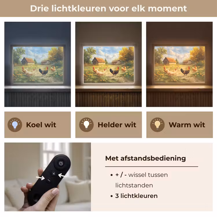 Lightbox - Wandlamp - Kippen - Landelijke rust - Natuur — 8
