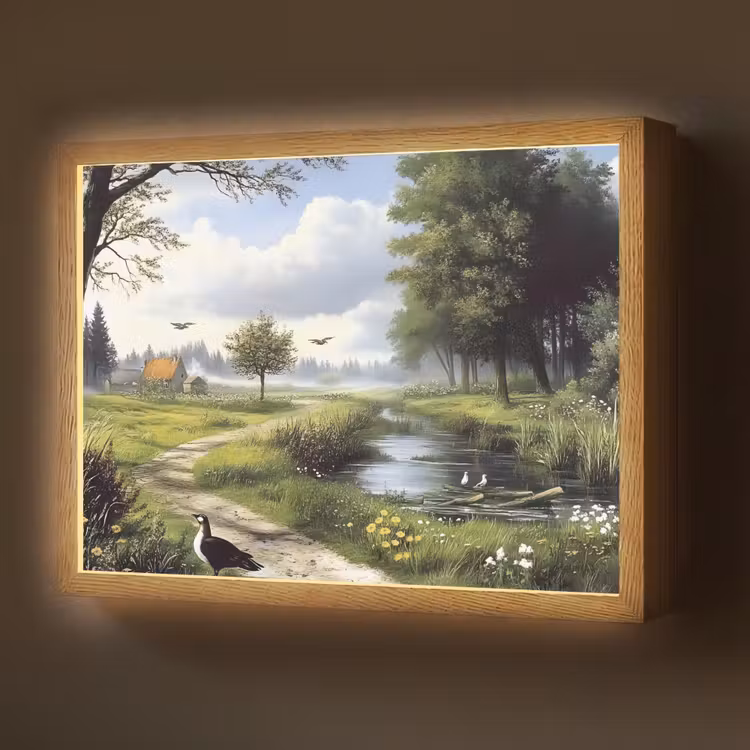 Lightbox - Wandlamp - Zandpad - Groen landschap - Water — 1