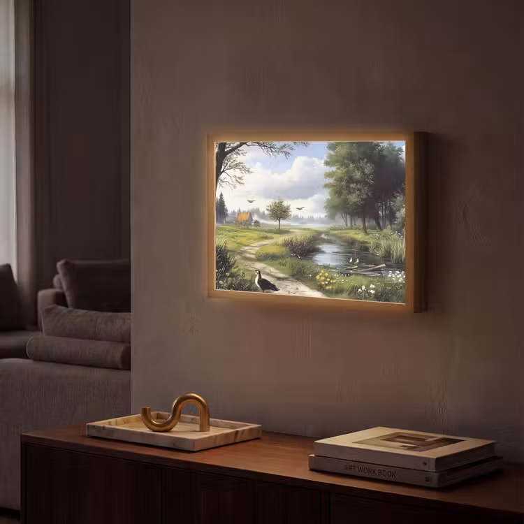 Lightbox - Wandlamp - Zandpad - Groen landschap - Water — 2