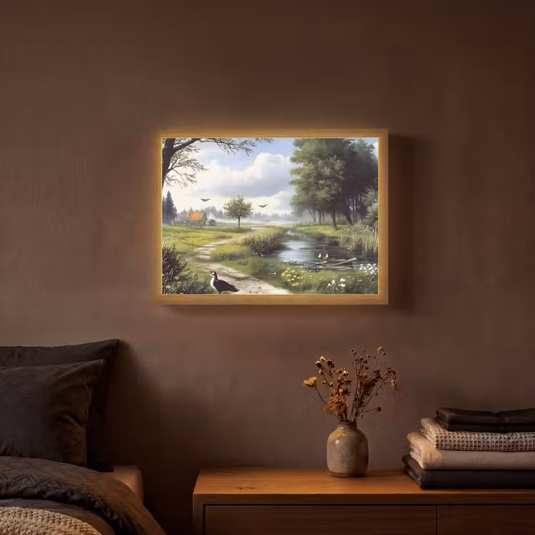 Lightbox - Wandlamp - Zandpad - Groen landschap - Water — 3