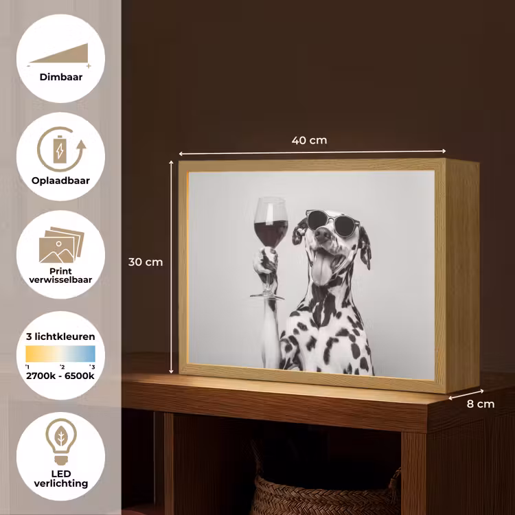 Lightbox - Wandlamp - Zonnebril - Dalmatiër - Wijnglas - Tong — 10