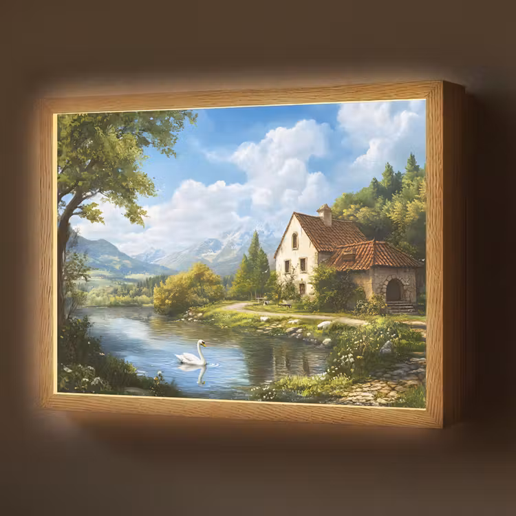 Lightbox - Wandlamp - Zwaan - Bomen - Rust — 1