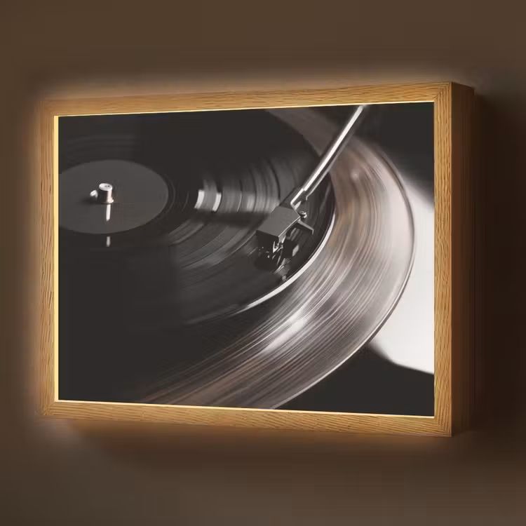 Lightbox - Wandlamp - Close-up - Vinylplaat - Platenspeler - Zwart — 1
