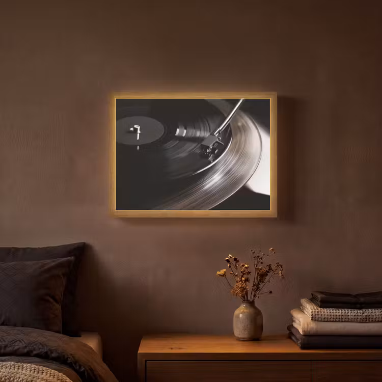 Lightbox - Wandlamp - Close-up - Vinylplaat - Platenspeler - Zwart — 3