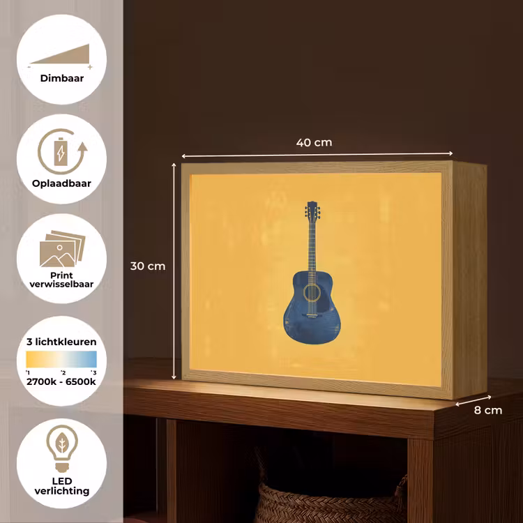 Lightbox - Wandlamp - Gitaar - Akoestisch - Geel - Minimalistisch — 10