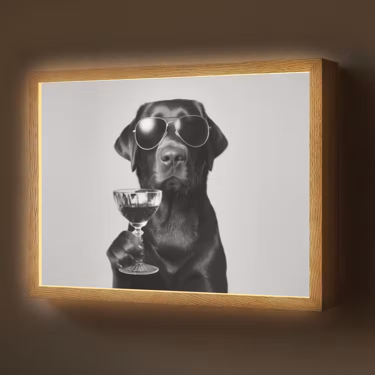 Lightbox - Wandlamp - Hond - Zwart - Wijnglas - Zonnebril — 1