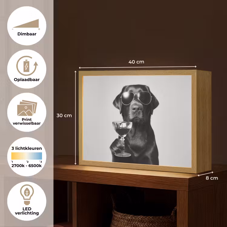 Lightbox - Wandlamp - Hond - Zwart - Wijnglas - Zonnebril — 10