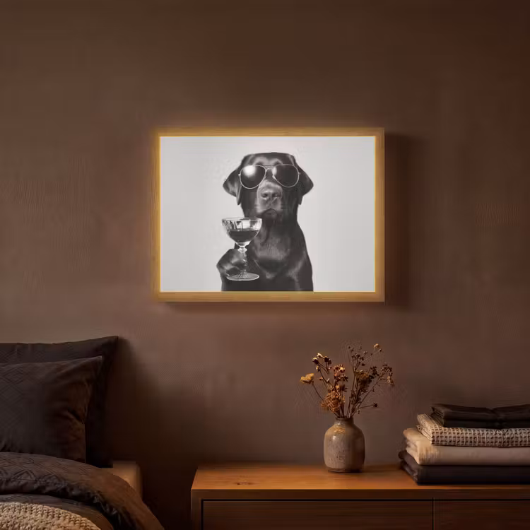 Lightbox - Wandlamp - Hond - Zwart - Wijnglas - Zonnebril — 3