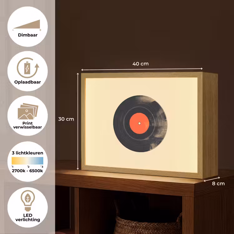 Lightbox - Wandlamp - Illustratie - Vinylplaat - Beige - Vintage — 10