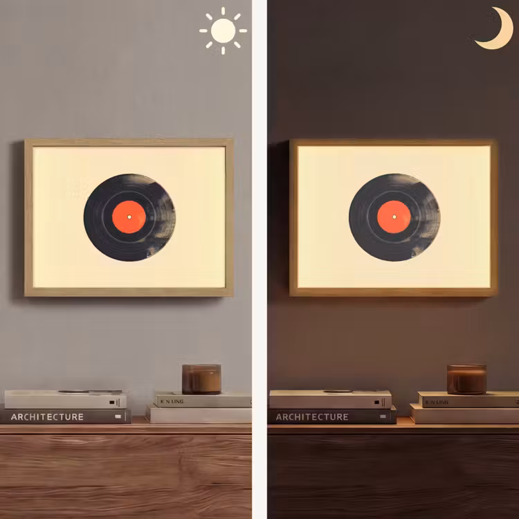 Lightbox - Wandlamp - Illustratie - Vinylplaat - Beige - Vintage — 6