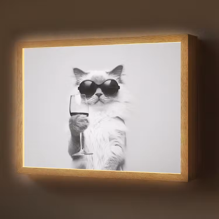 Lightbox - Wandlamp - Kat - Zonnebril - Wijnglas - Langharig — 1