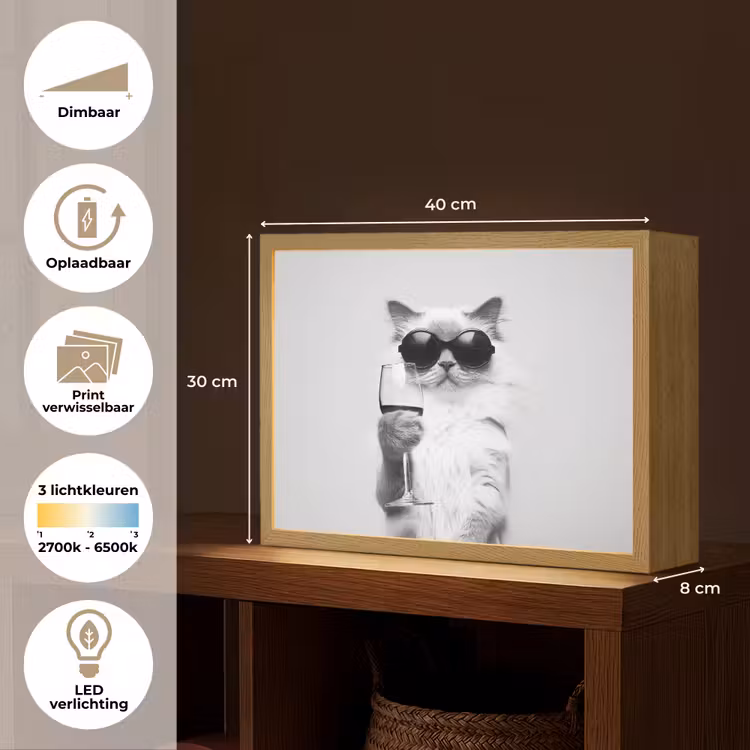 Lightbox - Wandlamp - Kat - Zonnebril - Wijnglas - Langharig — 10