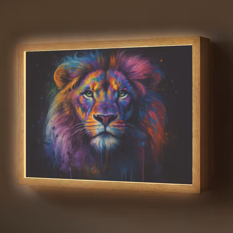 Lightbox - Wandlamp - Leeuwenkop - Felgekleurd - Abstract — 1