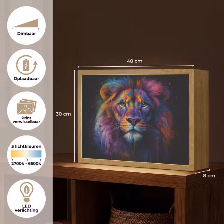Lightbox - Wandlamp - Leeuwenkop - Felgekleurd - Abstract — 10