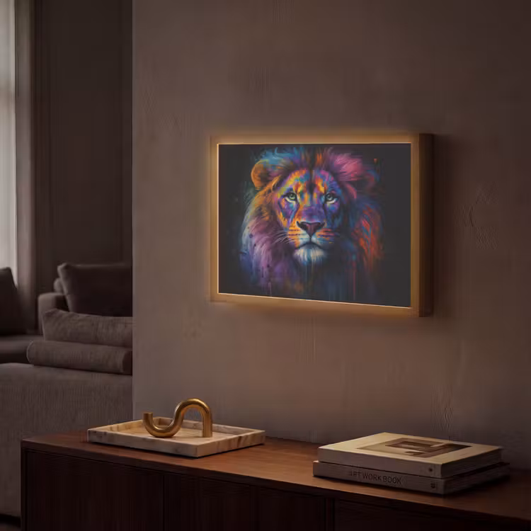 Lightbox - Wandlamp - Leeuwenkop - Felgekleurd - Abstract — 2