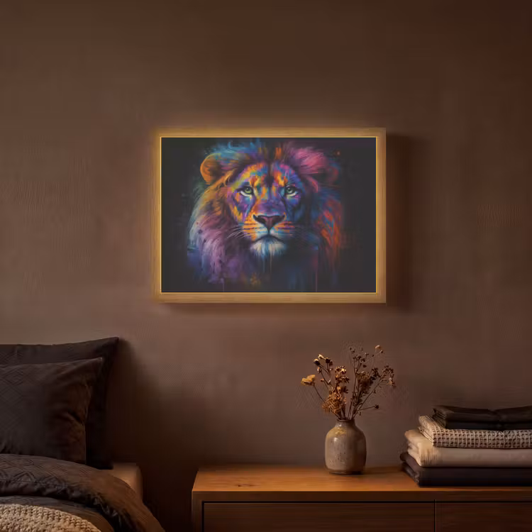 Lightbox - Wandlamp - Leeuwenkop - Felgekleurd - Abstract — 3
