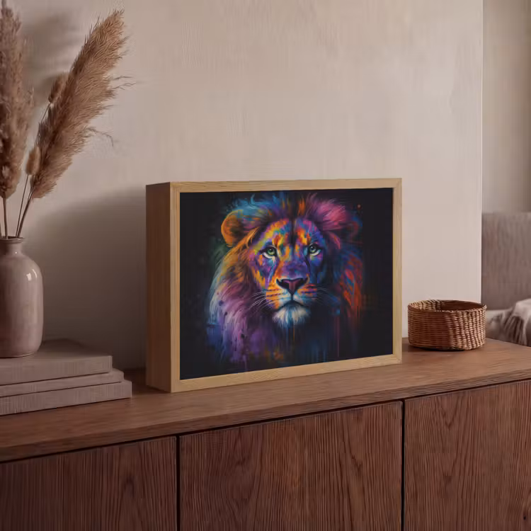 Lightbox - Wandlamp - Leeuwenkop - Felgekleurd - Abstract — 4