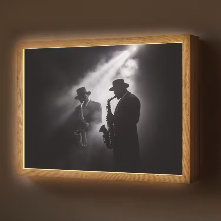 Lightbox - Wandlamp - Saxofonisten - Hoeden - Rook - Licht — 1