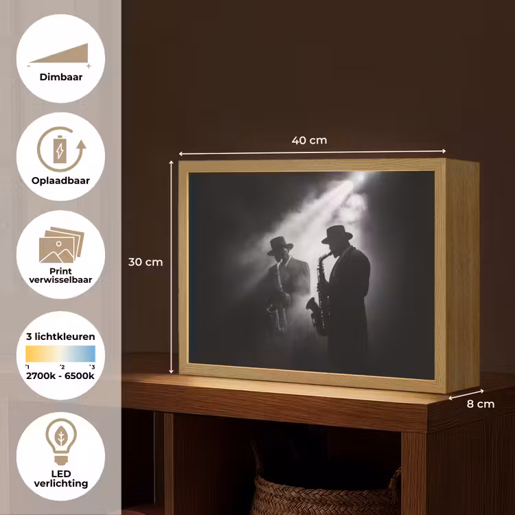 Lightbox - Wandlamp - Saxofonisten - Hoeden - Rook - Licht — 10