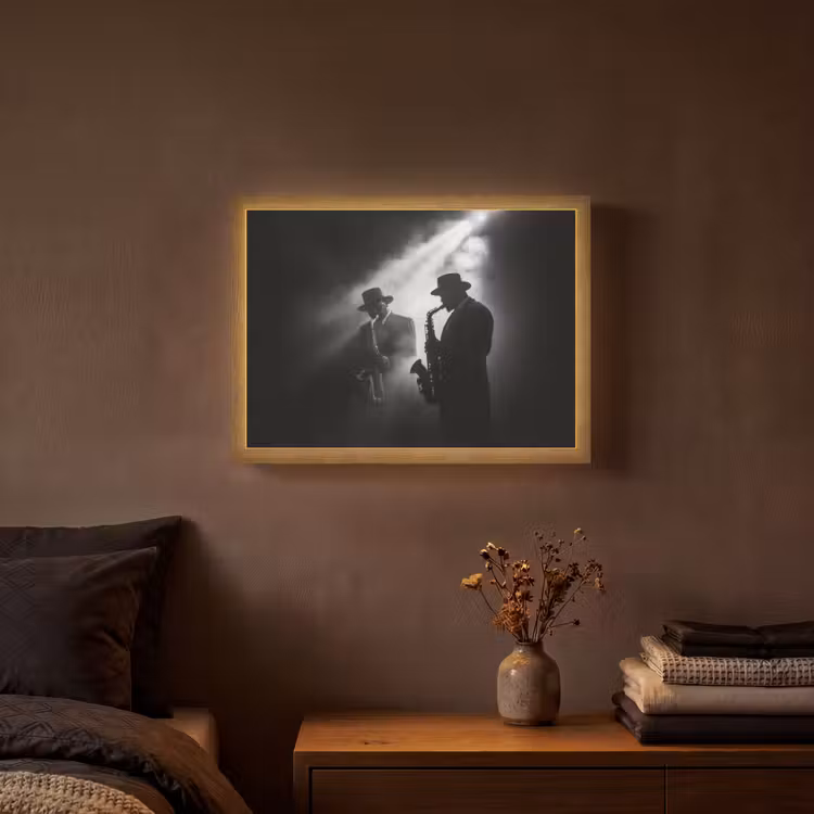 Lightbox - Wandlamp - Saxofonisten - Hoeden - Rook - Licht — 3