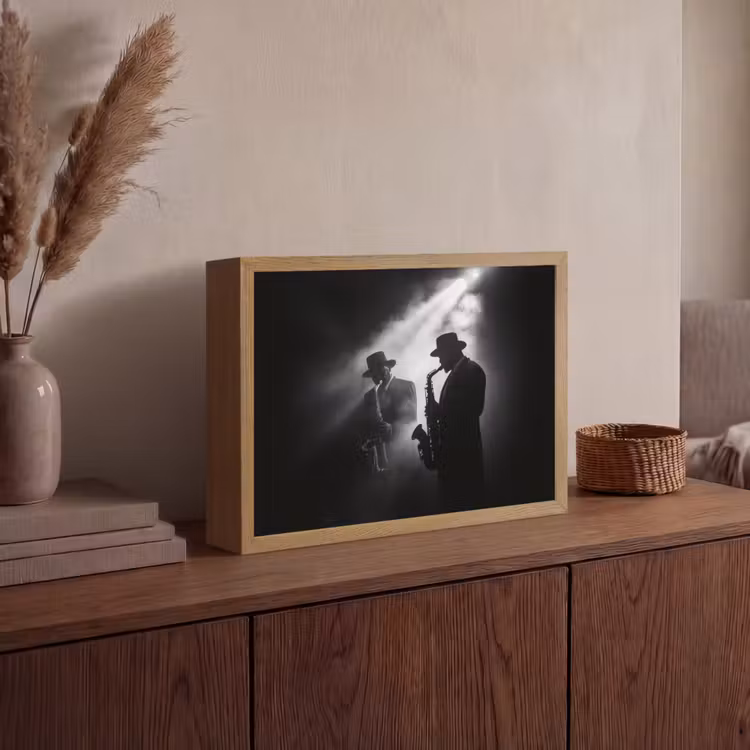 Lightbox - Wandlamp - Saxofonisten - Hoeden - Rook - Licht — 4