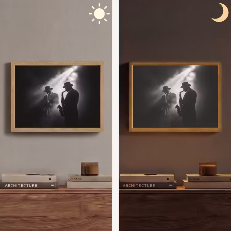 Lightbox - Wandlamp - Saxofonisten - Hoeden - Rook - Licht — 6
