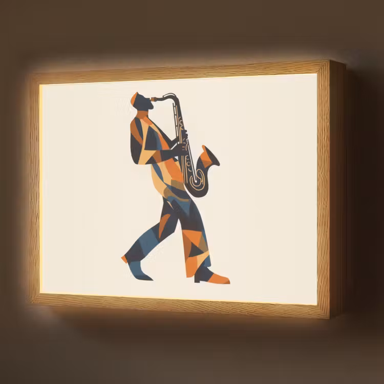 Lightbox - Wandlamp - Saxofoon - Abstract - Persoon - Blauw — 1