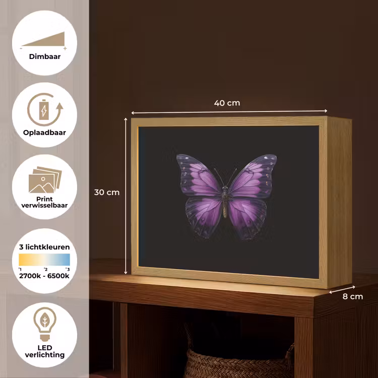 Lightbox - Wandlamp - Vlinder - Paars - Levendig — 10
