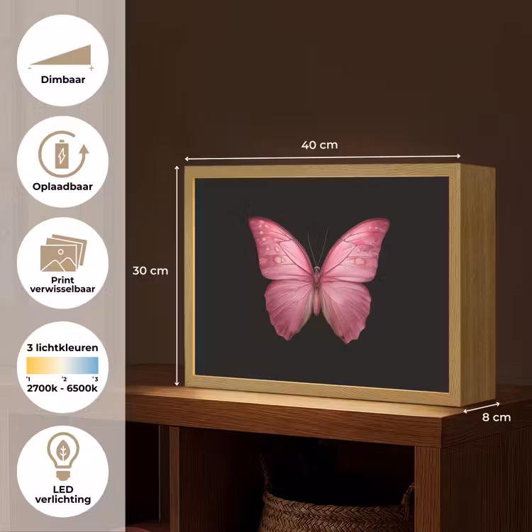 Lightbox - Wandlamp - Vlinder - roze - Elegant — 10
