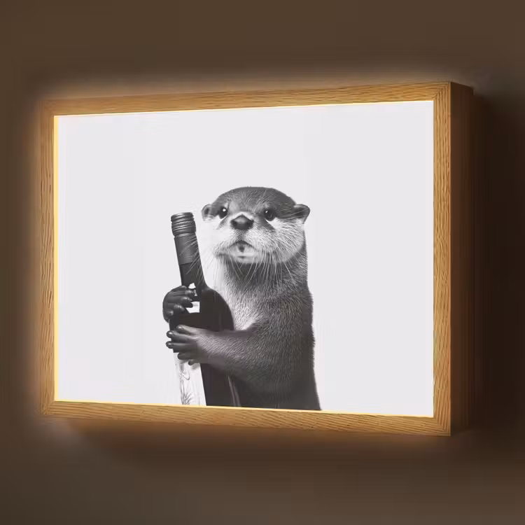 Lightbox - Wandlamp - Wijnfles - Otter - Zwart — 1