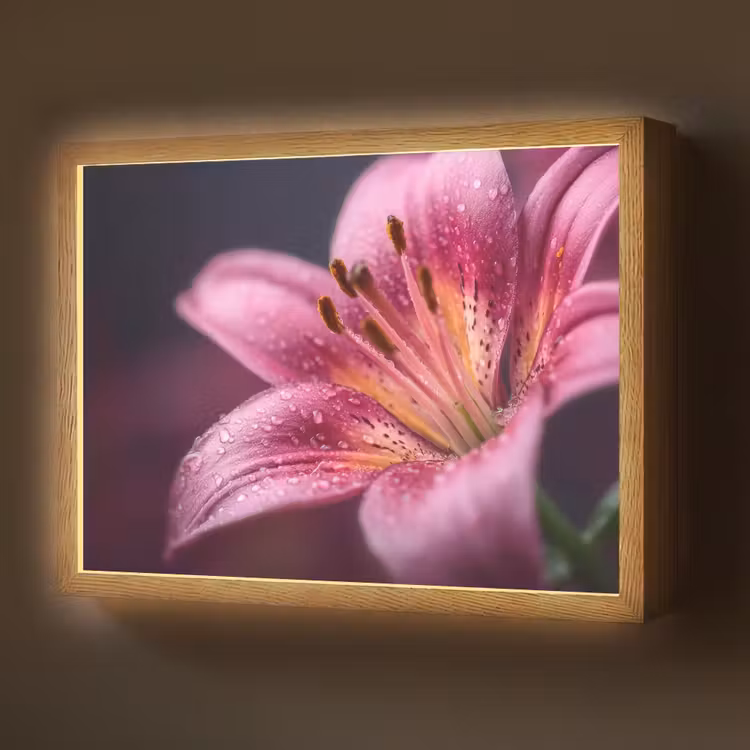 Lightbox - Wandlamp - Roze - lelie - Dauwdruppels — 1