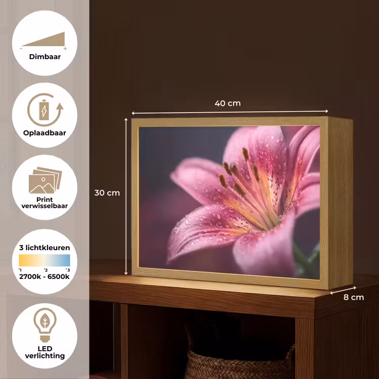 Lightbox - Wandlamp - Roze - lelie - Dauwdruppels — 10