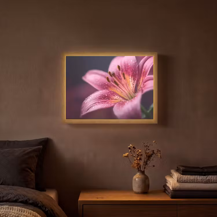 Lightbox - Wandlamp - Roze - lelie - Dauwdruppels — 3