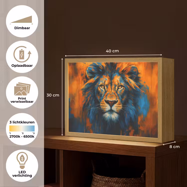 Lightbox - Wandlamp - Schilderij - Leeuwenkop - Oranje — 10