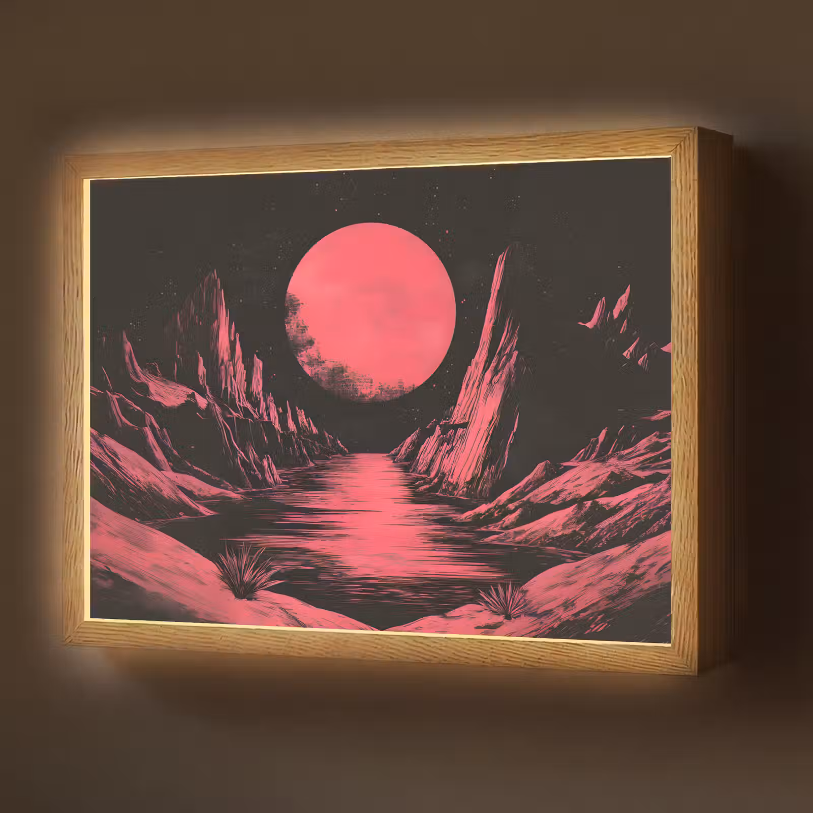 Lightbox - Wandlamp - Maan - Felroze - Bergen - Rivier — 1