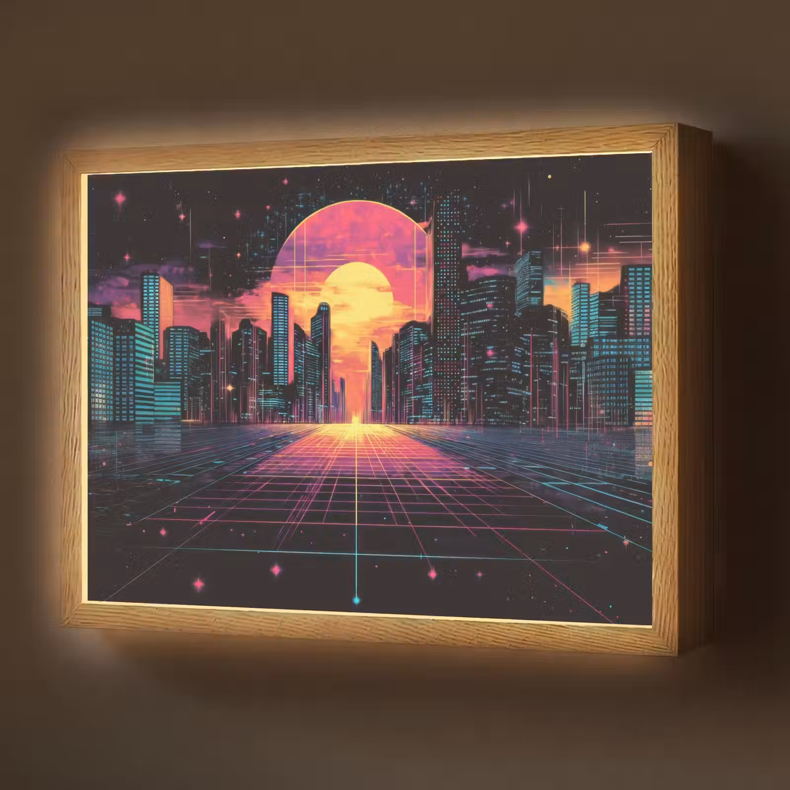 Lightbox - Wandlamp - Stad - Gebouwen - Zon - Geel — 1