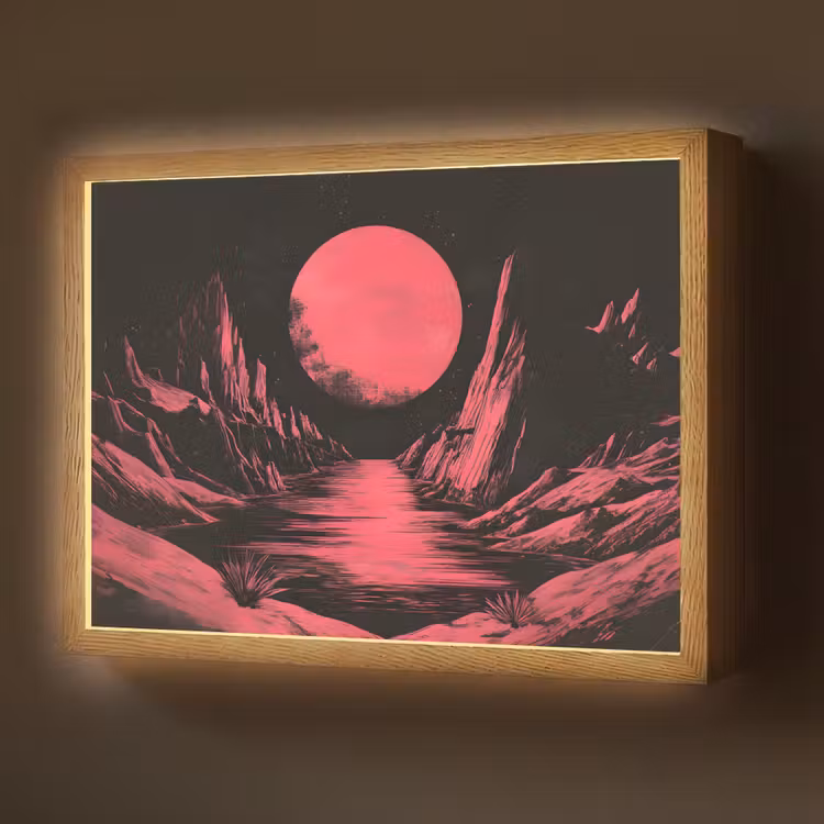 Lightbox - Wandlamp - Maan - Felroze - Bergen - Rivier — 1