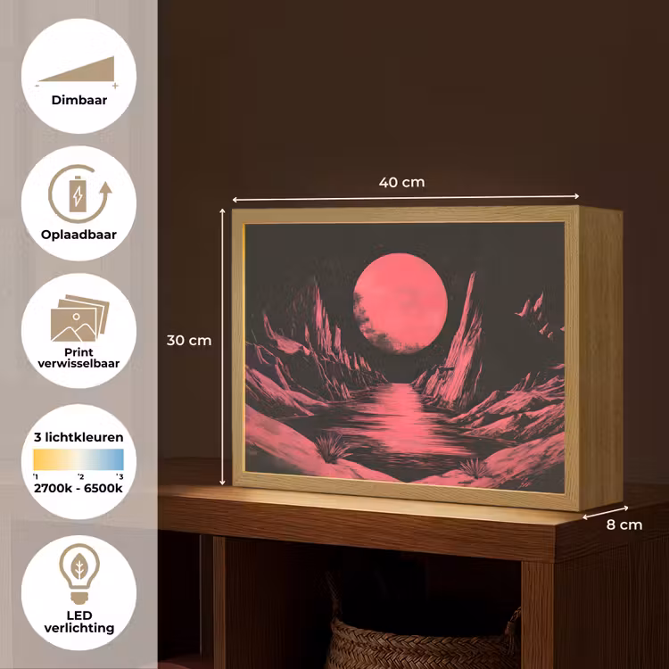 Lightbox - Wandlamp - Maan - Felroze - Bergen - Rivier — 10