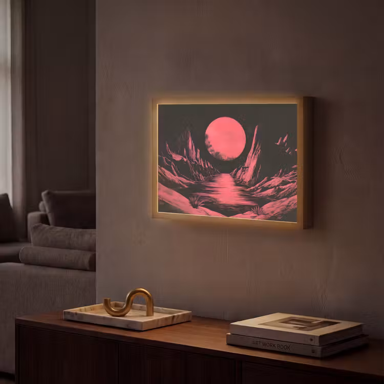 Lightbox - Wandlamp - Maan - Felroze - Bergen - Rivier — 2